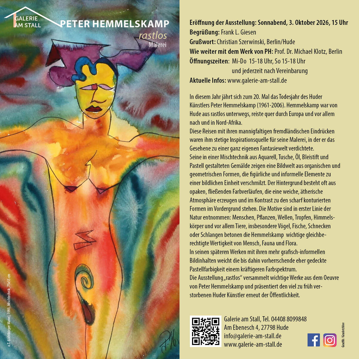 Flyer der Ausstellung „rastlos“ in der Galerie am Stall